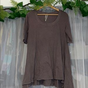 Free People Taupe Drapey Short Sleeve Tunic